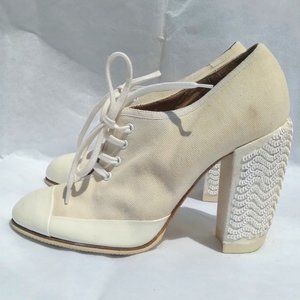 DRIES VAN NOTEN White Chevron Sequin Heels Pumps